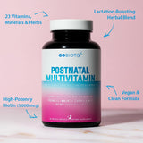 GOBIOTIX Postpartum Vitamins for Breastfeeding Moms - Postnatal Lactation Supplement with Organic Herbs, Minerals, Nutrients for New Mothers and Baby - Postpartum Essentials, Non GMO, Vegan, 60 Caps