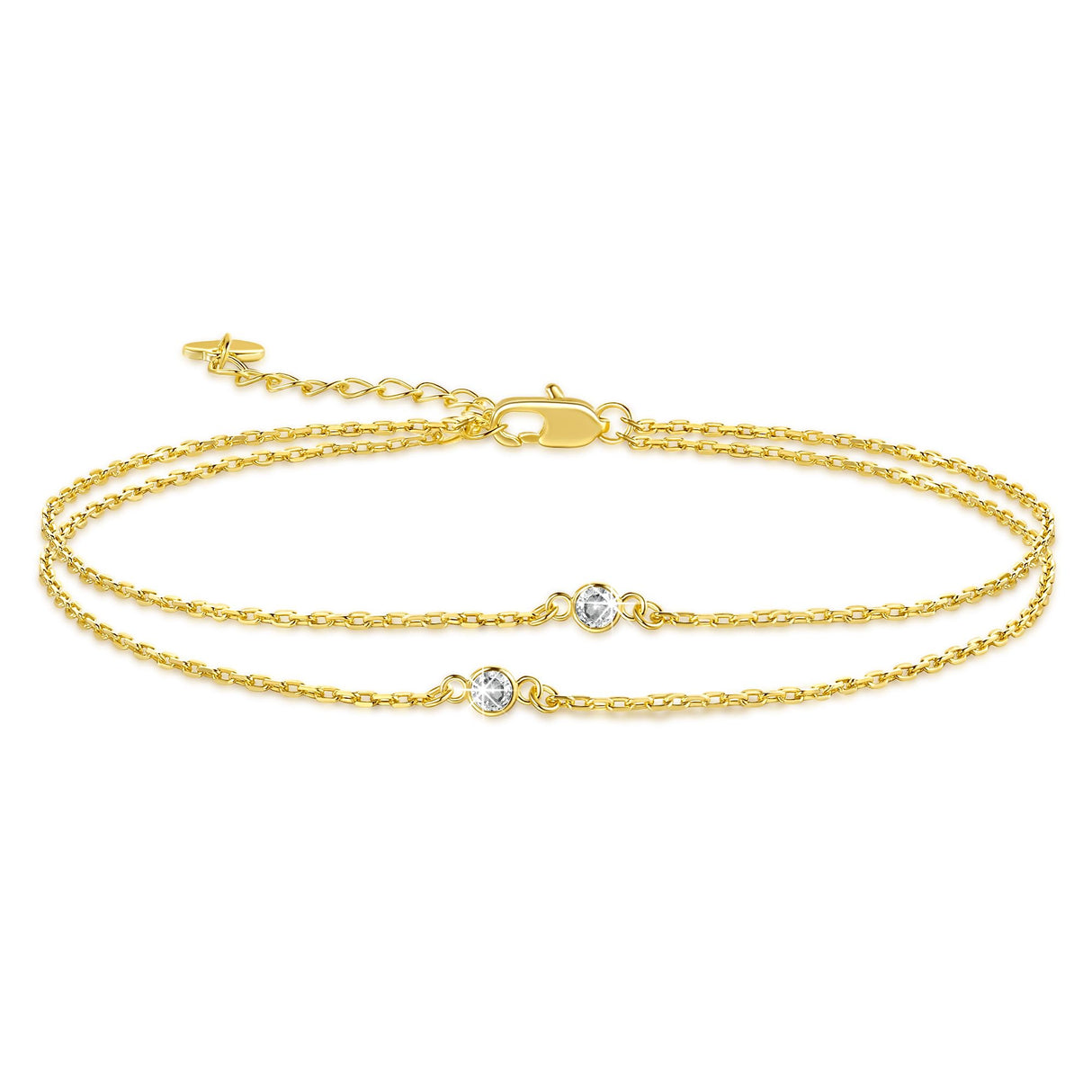 AOZELAN 14K Gold Anklets for Women Gold Anklet Ankle Bracelets for Women Double-Layer Design with Cubic Zirconia Paperclip Ankle Bracelet for Womens 11(9+2) Inches