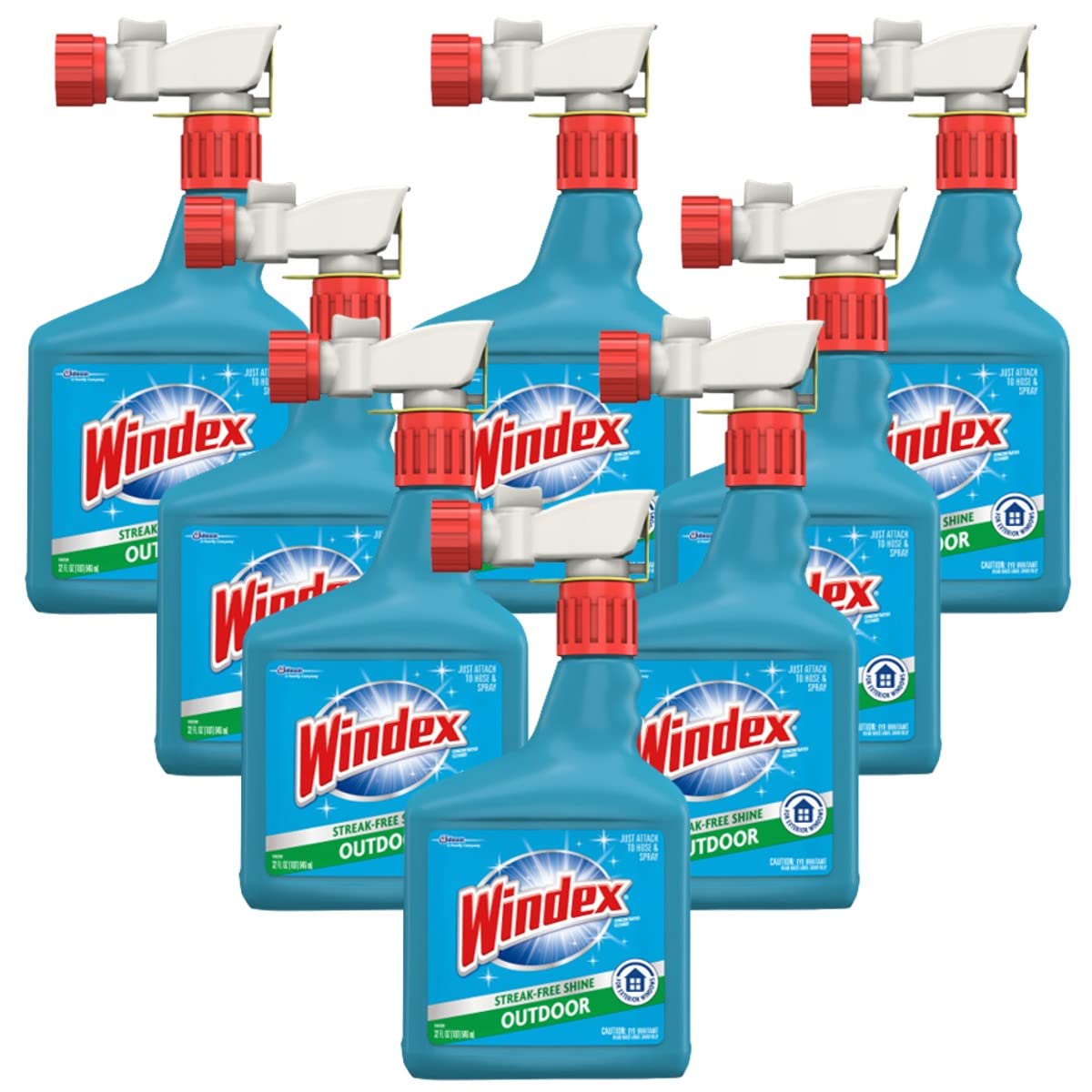 Windex Outdoor Window and Glass Cleaner for Hose Ammonia Free, Concentrated Formula for Deep Outdoor Clean, Patio Cleaner, Compatible With All Hoses, 32 Fl Oz (Pack of 8)