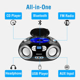 MEGATEK Portable CD Player Boombox with Bluetooth & FM Radio – Black
