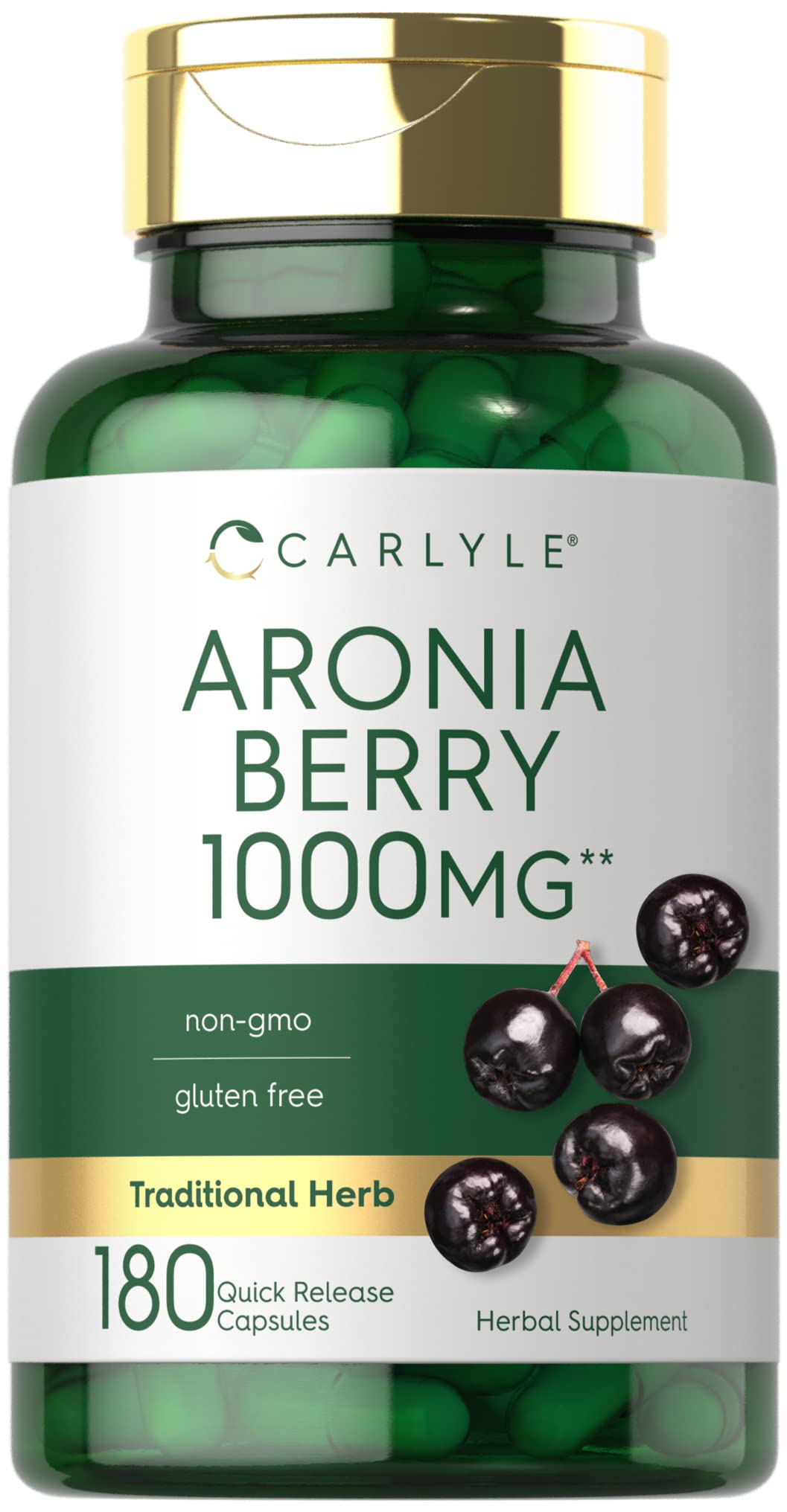 Carlyle Aronia Berry Capsules 1000mg | 180 Pills | Chokeberry Extract | Non-GMO & Gluten Free Supplement