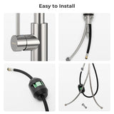 VANCOCO Kitchen Sink Mixer Tap 1 Hole, Single High Arch Kitchen Tap with 360° Swivel Pull Down Sprayer 2 Modes, SUS304 Stainless Steel Faucet