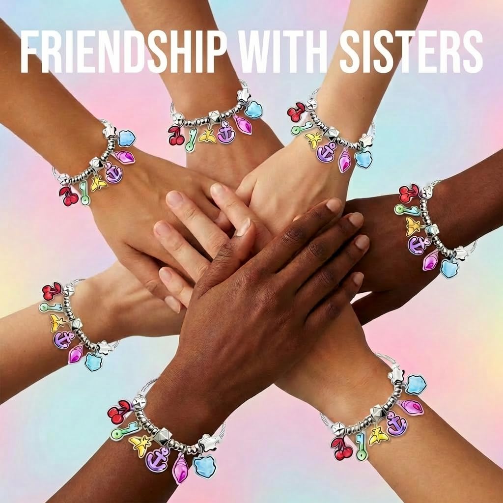 Bracelets Inspired by KATSEYE Merch for Fans, Guardian Shield, Limitless Key, Stellar Tiara, Dual Cherry, Dream Anchor, Soothing Shell with Pink K-pop Style Card for Concert Outfits Gifts (7.5, Inches)
