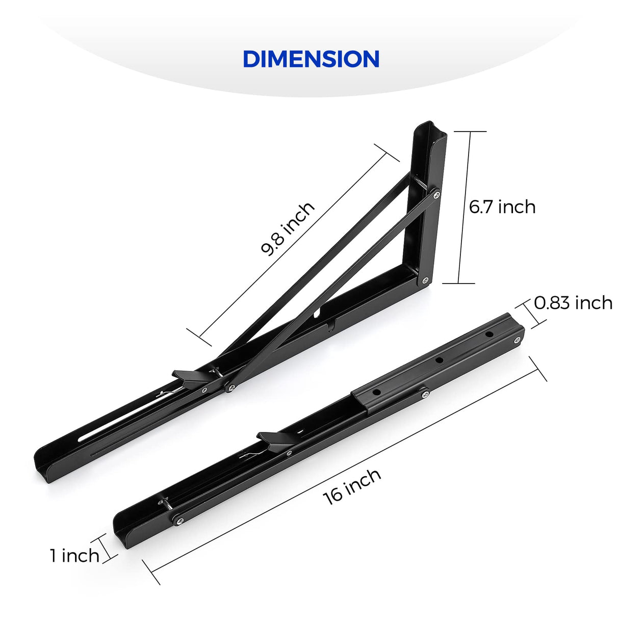 Ravinte 2 Pack 16 Inch Folding Shelf Brackets – Matte Black, Heavy Duty Collapsible Brackets for Tables and Benches – Space-Saving Design