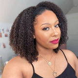 ISEE Wear and Go Mongolian Afro Kinky Curly Headband Wig Human Hair 200% Density Afro Wigs for Women Human Hair Natural Curls Grade 10A Glueless Human Hair Wigs (14 Inch)