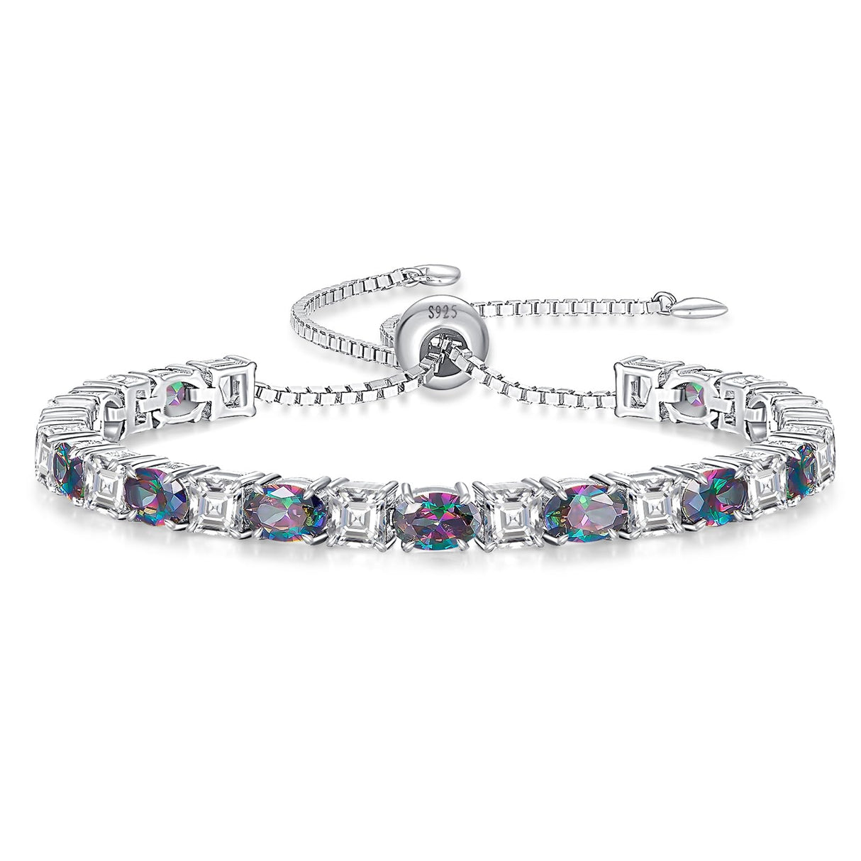 ETERMBOL Birthstone Tennis Bracelets for Women Alexandrite Bracelets for Women White Gold Bracelets June Birthstone 925 Sterling Silver Adjustable Chain 6-9 Inchs Jewelry Anniversary Birthday Gifts for Women Mom Wife Her