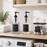 ClutterVerse 2 Pcs Glass Laundry Detergent Dispenser with Black Pump, 64 oz Each, Half Gallon Dispenser for Laundry Room, Includes Black Labels and Measuring Cups