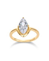 PAVOI 14K Yellow Gold Plated 1.5CT Marquise Cubic Zirconia Bridal Wedding Promise Engagement Ring for Women - Statement Ring - Size 5