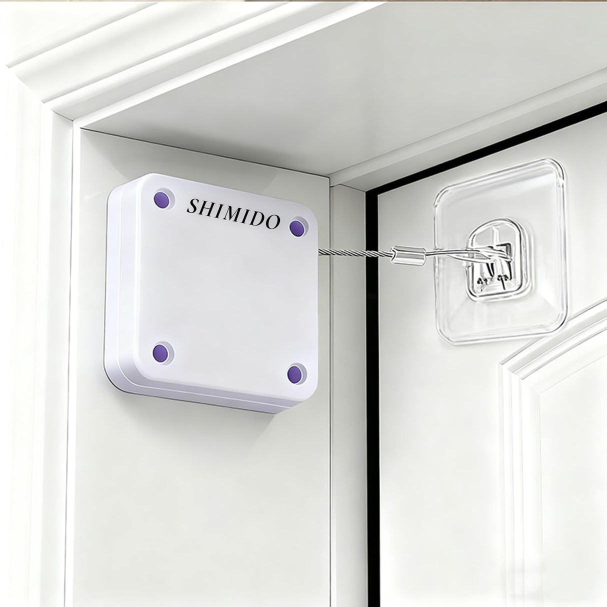 SHIMIDO Upgraded Punch-Free 1000g Automatic Screen Door Closer, Sliding Screen Auto Door Closer with Steel Drawstring for Bathroom, Bedroom, Study Room etc. (2 Pack White)