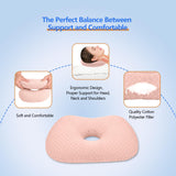 Ear Piercing Hole Pillows Side Sleeper Pillow with an Ear Hole for CNH Side Sleepers and Ear Inflammation Pressure Sores, Adjustable Cotton and Polyester Curved Side Pillow, Pink
