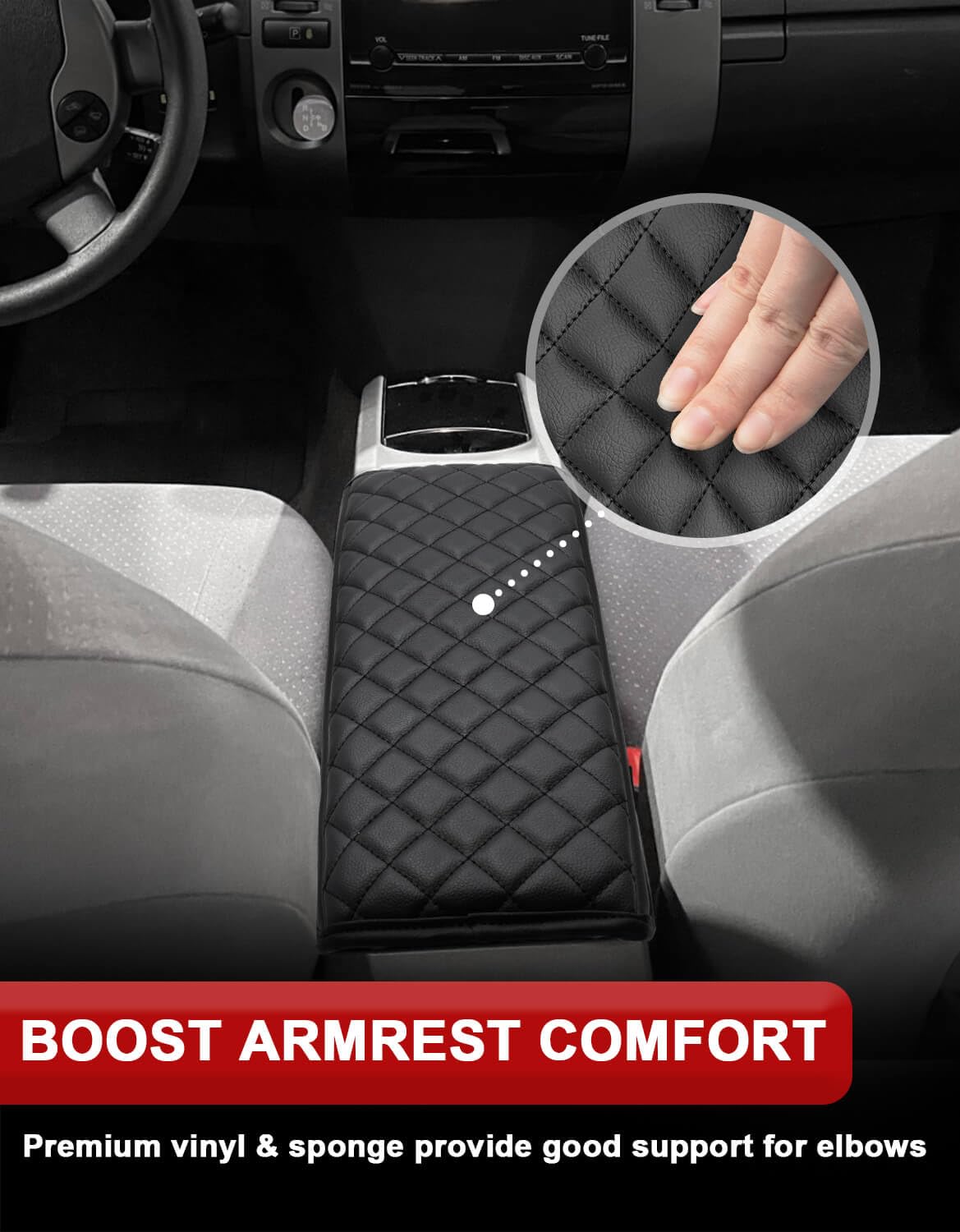 KBH Center Console Armrest Cover for Toyota Prius 2004 2005 2006 2007 2008 2009, Vinyl Leather Trim, Middle Console Lid Cushion Protector, Anti-Scratch, Black