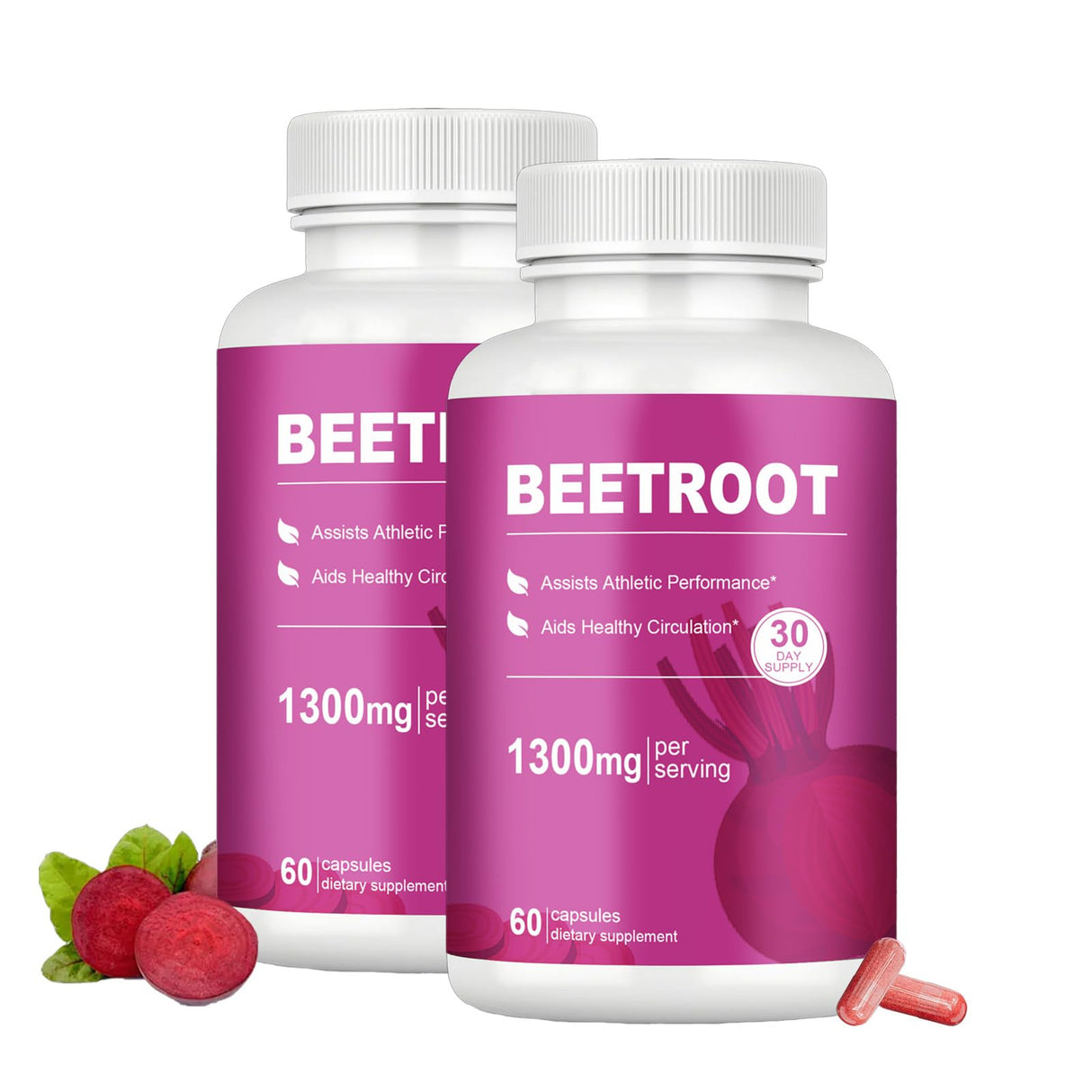 Beet Root Capsules – 1300mg Beetroot Powder for Natural Energy & Endurance Support, Non-GMO, 60 Capsules, 30-Day Supply (2pcs)