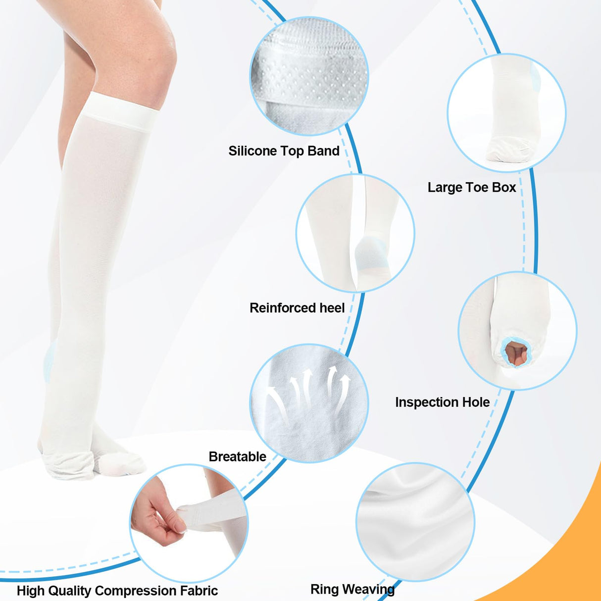 2Pairs Ted Hose Compression Stockings for Women and Men, Anti Embolism Compression Stockings, Surgical Compression Stocking, 15-20 mmHg Compression TED Hose with Inspect Toe Hole (Knee High, XL)