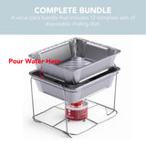 Alpha Living 12 Pack - Disposable Chafing Dish Buffet Set, Welded Body Food Warmers for Parties, 2hr Fuel Cans Complete Set, Half Size Pans, Warming Trays