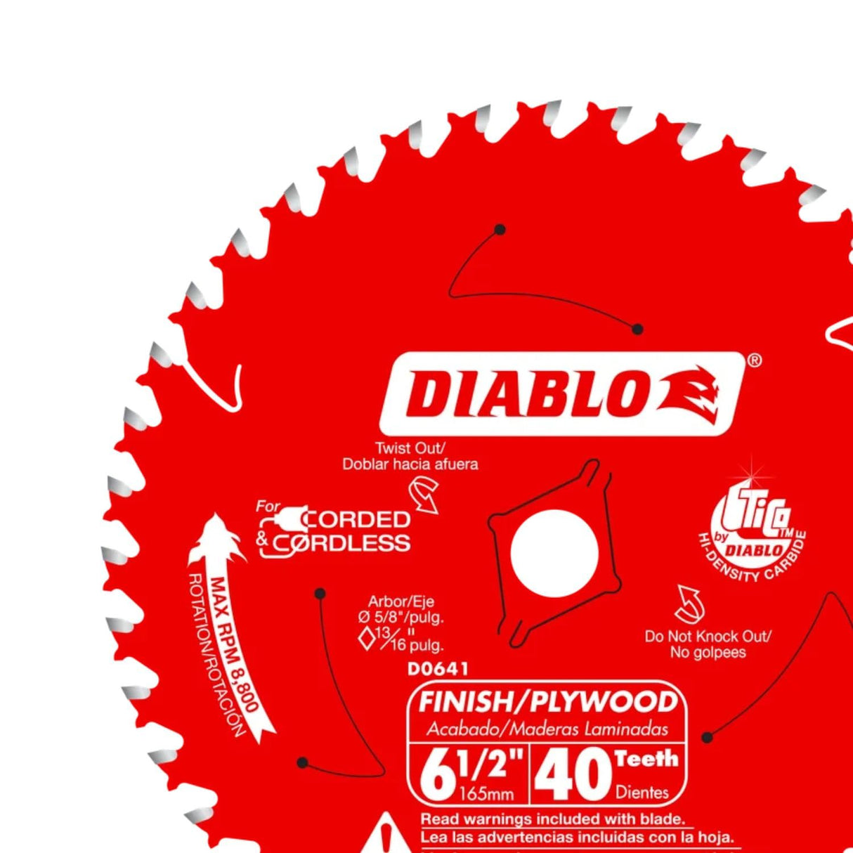 Diablo High-Performance Finish Trim Saw Blade for Wood - 6-1/2" x 40-Teeth, Tico Carbide - D0641X