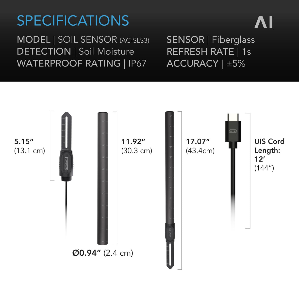 AC Infinity Soil Sensor Probe Exclusively for AI Controllers