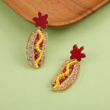 Madison Tyler Hot Dog Dangle Earrings Ketchup Splash Funny Food Jewelry