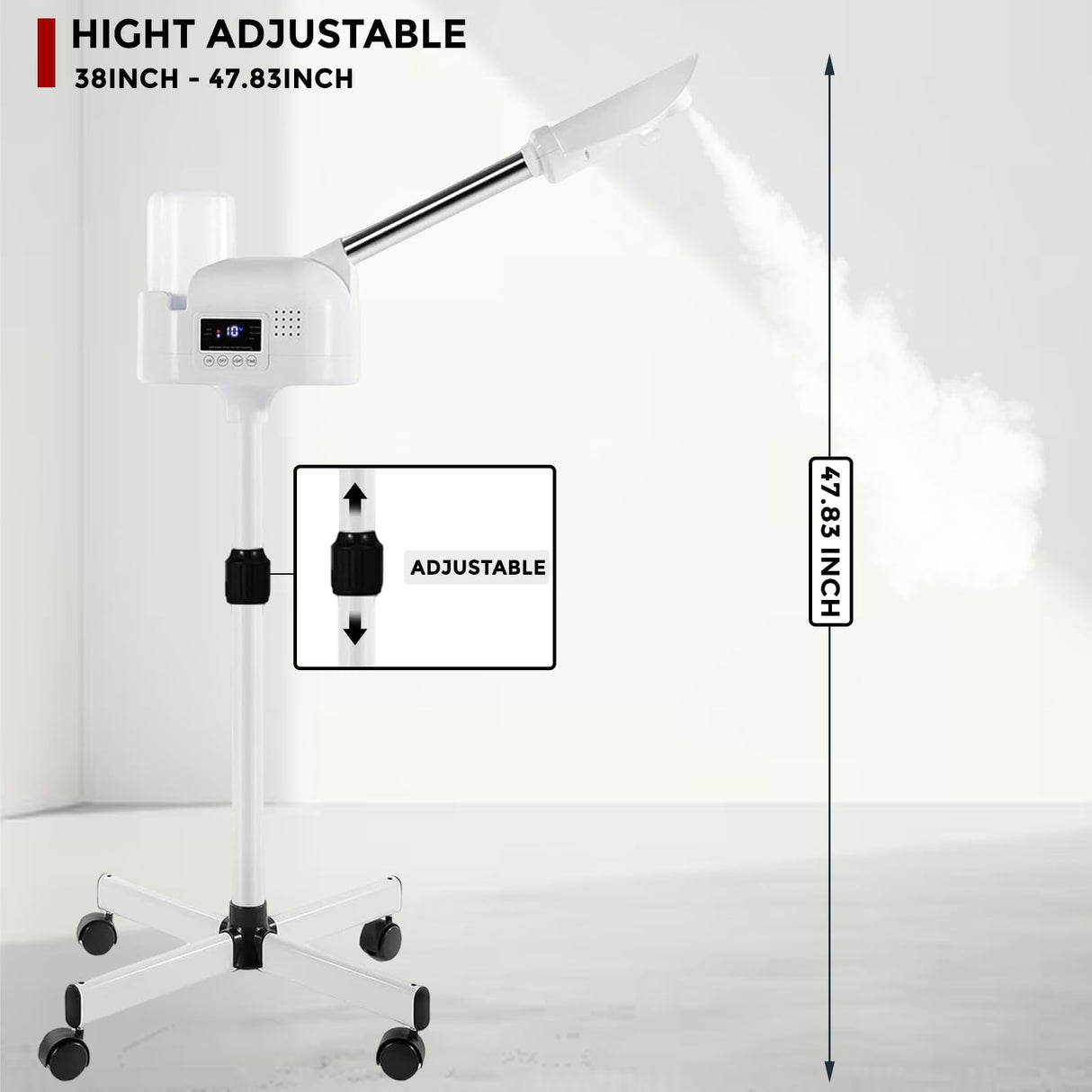 Hovinke Professional Facial Steamer On Wheels for Esthetician, Touch Screen Vaporizador Facial Steamer with Hot Mist&Timer Function, Spa and Home Use