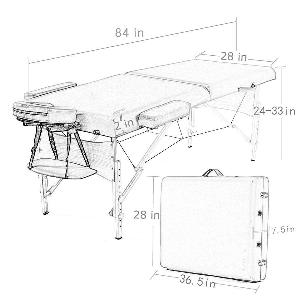 BestMassage Massage Bed Portable Massage Table 28 inche Wide Lash Bed Heigh Adjustable 2 Folding Spa Table with Non-Woven Bag for Spa Footmassage Facial CareSpa Tattoo