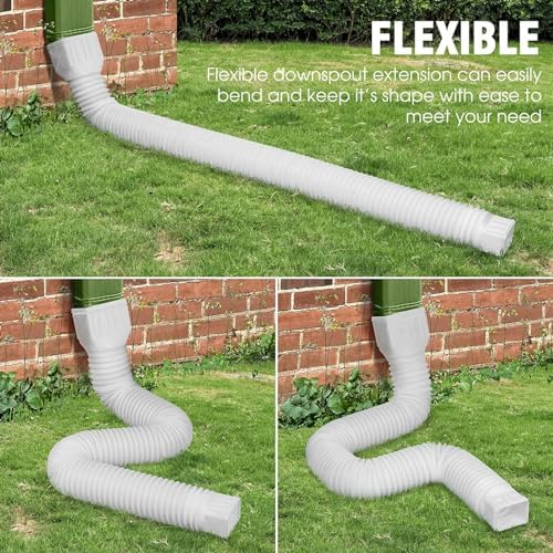 3 pack Flexible Rain Gutter Downspout Extensions,Drain Downspout Extender,Gutter Extension Flexible,Down Spout Drain Extension Pipes,Extendable from 21 to 60 Inches (3pcs white)
