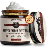 Wrath & Remedy Handmade Whipped Organic Beef Tallow for Skin - 4 OZ (Unscented) — Grass Fed Beef Tallow Moisturizer and Honey Balm for Silky, Sensitive-Skin, Eczema, Rosacea - Free of Harsh Chemicals