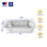 JOLLY CHEF 9x13 Aluminum Foil Pans (30 Pack) - Disposable Half Size Deep Steam Foil Pans for Roasting Turkey, Lasagna, Casseroles - Thanksgiving, Christmas, Parties, Catering