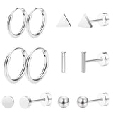 Staligue Titanium Earrings Set - 6 Pairs, Hypoallergenic, Silver