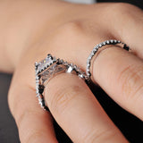 RYANEE Princess Cut Cubic Zirconia Halo Promise Engagement Ring For Women in 925 Sterling Silver, Simulated Diamond 14k White Gold Plated CZ Stackable Rings For Her, Wedding Band Bridal Ring Set 6