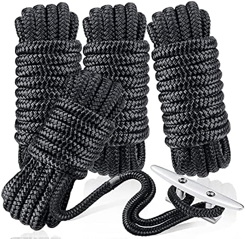 Dock Lines & Ropes Boat Accessories - 4 Pack 3/8" x 15' Double Braided Nylon Dock Lines with 12” Loop Excellent 5800 lbs Breaking Strength Marine Rope for Kayak Pontoon Boats up to 30ft Boating Gifts