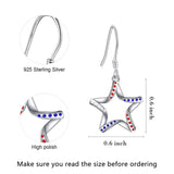 USA Flag Patriotic 925 Sterling Silver Star Earrings for Women