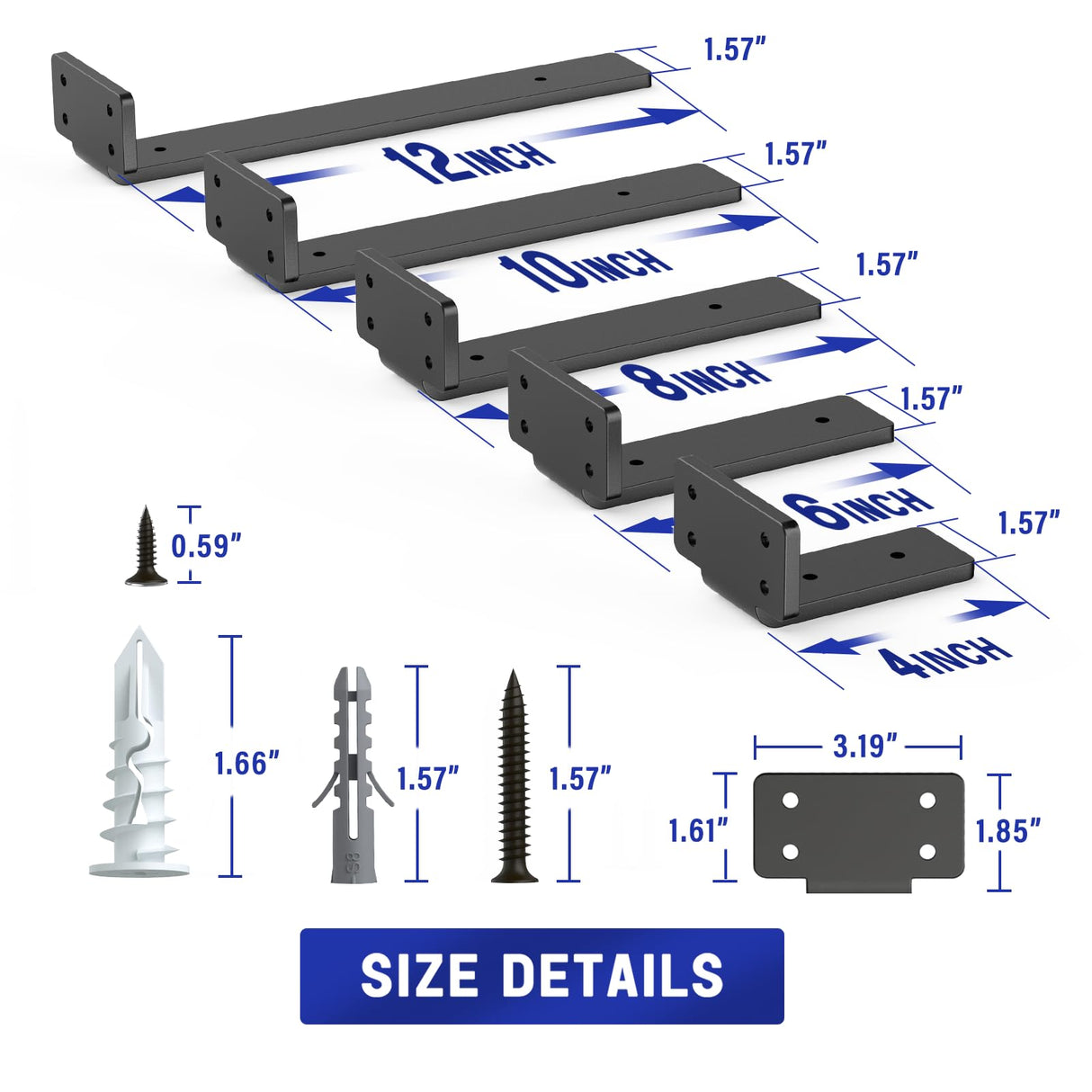 Goovilla Shelf Bracket, Heavy Duty Floating Shelf Brackets 6 inch Long, 4 Pack Brackets for Shelves, Black Coated Metal Wall Shelf Support Brackets with 1/5 Inch Thick and 160 lb. Load Capacity