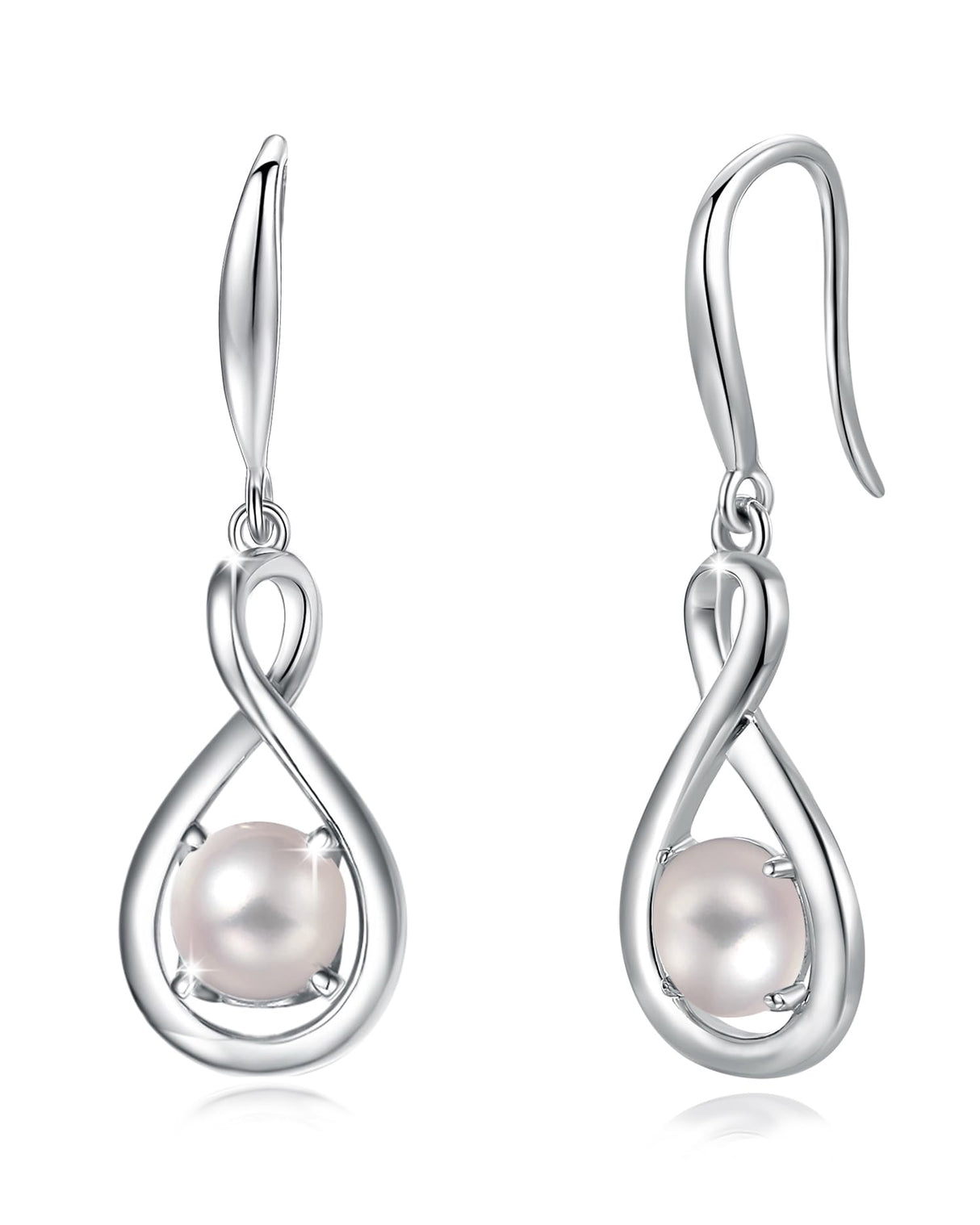 FANCIME White Pearl Dangle Drop Earrings 925 Sterling Silver Dainty Infinity June Birthstone Earring Fine Jewelry Birthday Mothers Day Gifts for Mom Her Women