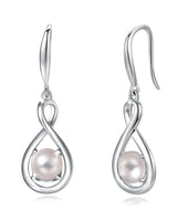 FANCIME White Pearl Dangle Drop Earrings 925 Sterling Silver Dainty Infinity June Birthstone Earring Fine Jewelry Birthday Mothers Day Gifts for Mom Her Women