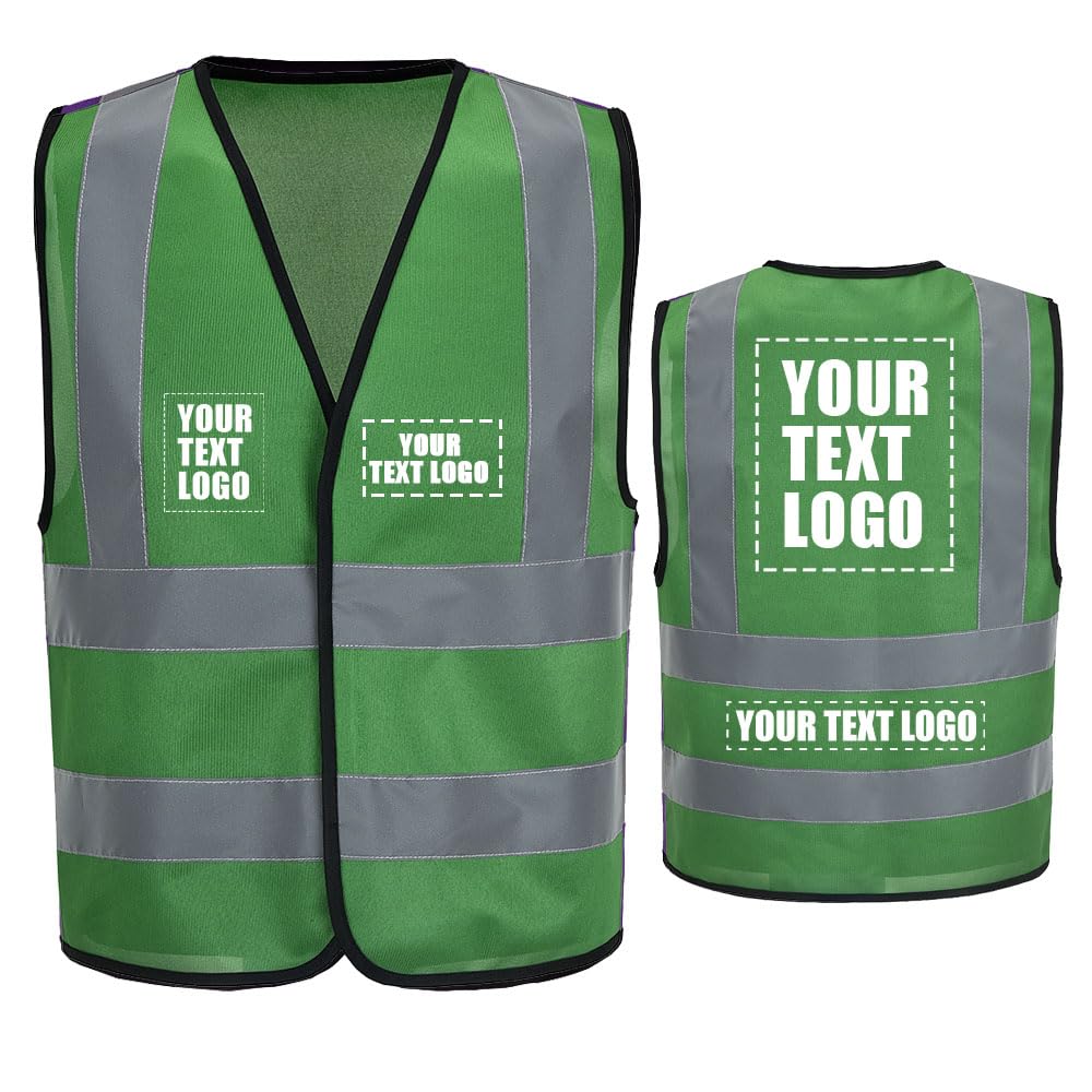 personalise Custom Green xl High Visibility reflective Safety Vest Logo