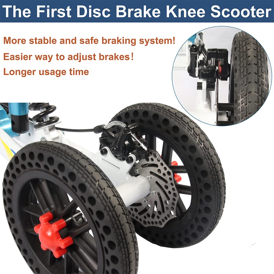 BlessReach Knee Scooter, All Terrain Foldable Knee Scooter Walker, Disc Brake Knee Walker for Foot Injuries Compact Crutches Alternative