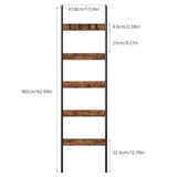 Blanket Ladder, 5-Tier Towel Holder with 4 Removable Hooks, Farmhouse Wall Leaning Decorative Rack Shelf, Wooden Towel Display Rack, Quilt Ladder for Living Room, Bedroom, Rustic Brown