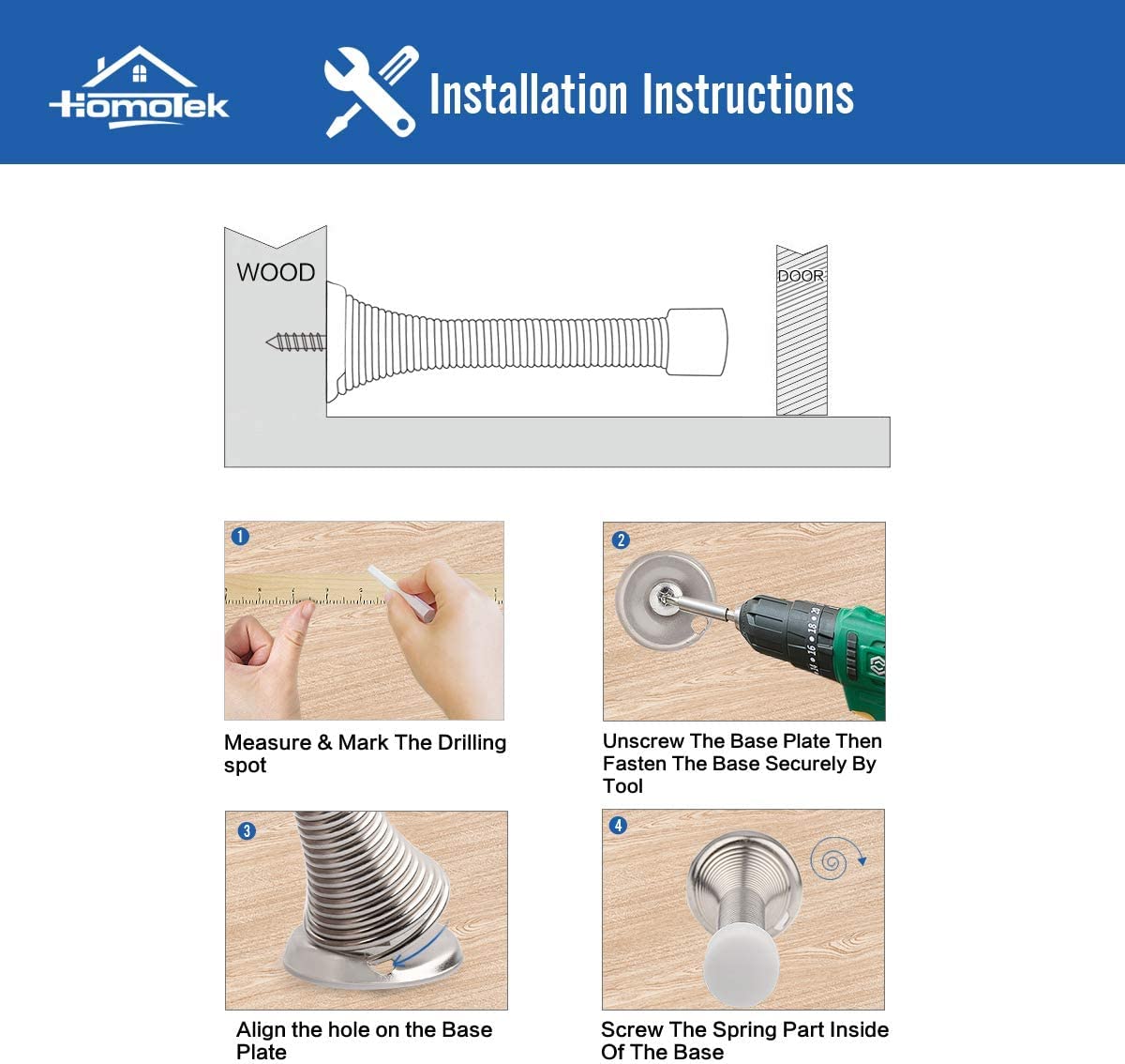 HOMOTEK 52 Pack Black Spring Door Stops,3-1/8" Heavy Duty Door Stop - Flexible Spring Door Stopper with Low Mounted Black Rubber Bumper Tips