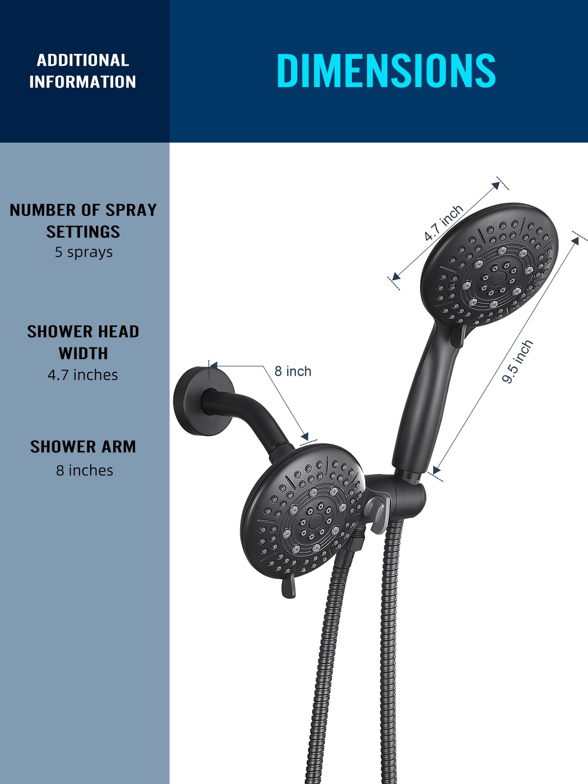 Cobbe 48-Setting 3-Way High Pressure Shower Head Combo with Handheld & Rain Shower - Black