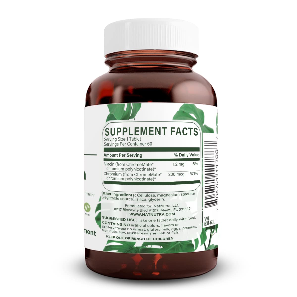 Natural Nutra GTF Chromium Polynicotinate with ChromeMate, Supports Body Metabolism, Promote Body Health, Cardiovascular Health 200 mcg, 60 Vegan Tablets