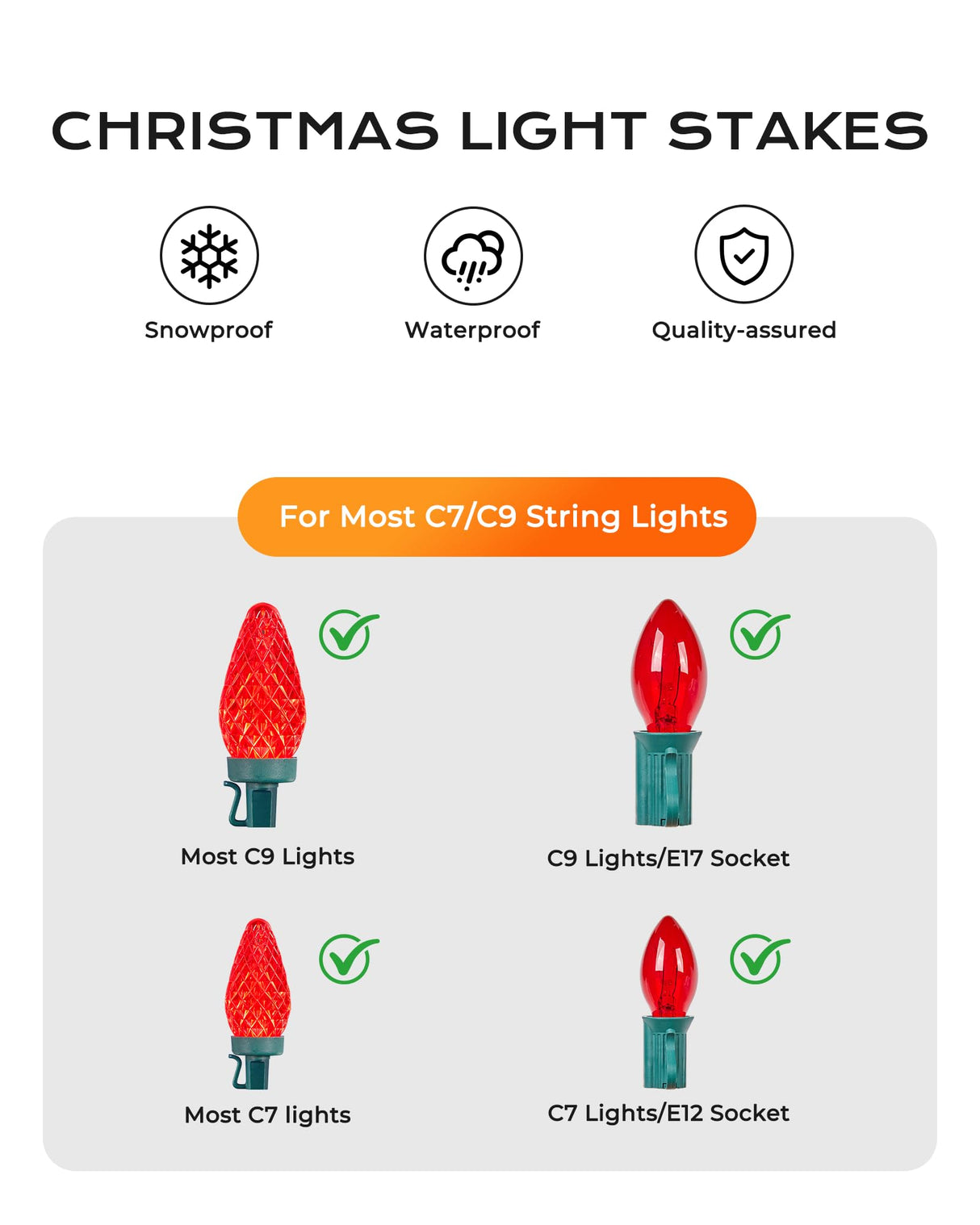 100-Pack Christmas Light Yard Stakes, 5.5 Inch Lighting Stakes for C7 C9 Christmas Lights Outdoor, Universal Yard Stakes for Outdoor Holiday Lights Use on Garden Lawn Patio Pathway Walkway – Black