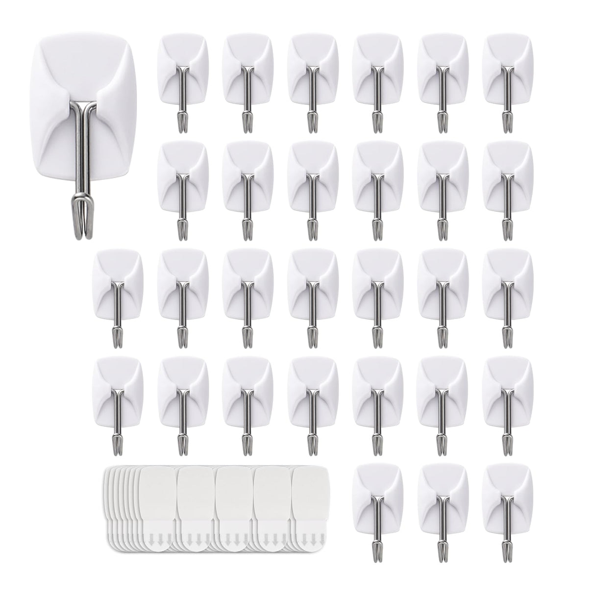 MOVELYST 32 Small Hooks+40 Removable Strips, White Wire Hanger Hooks, Heavy Duty with Adhesive Strips, Damage-Free Utility Hooks, No Tools Wall Hook for Hanging, Value Pack