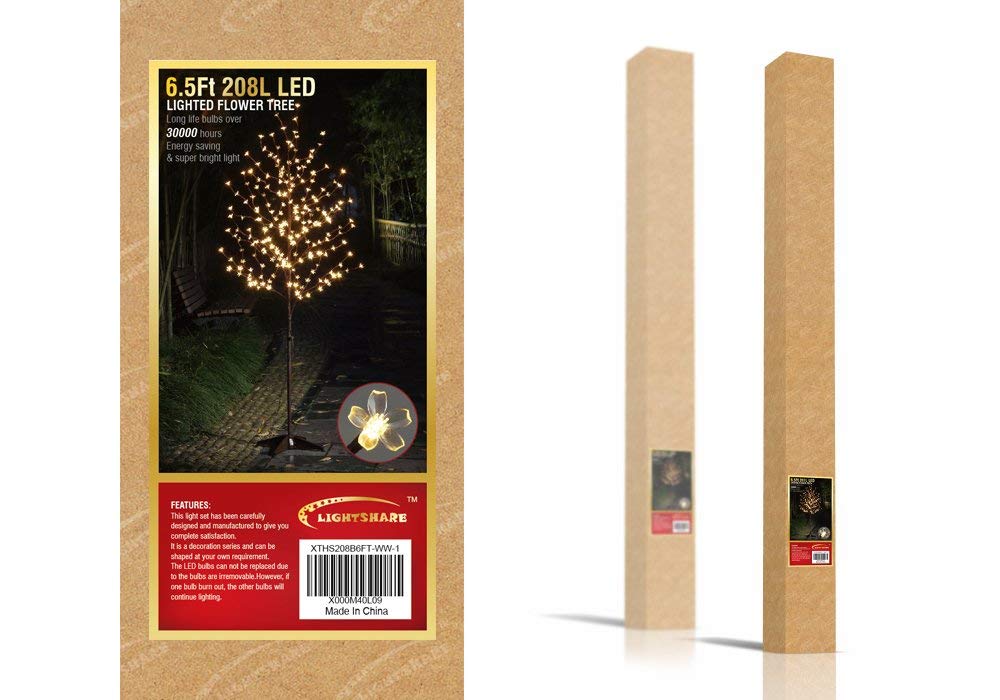 Lightshare 6.5FT 208 LED Cherry Blossom Tree, Lighted Artificial Tree for Decoration Inside and Outside, Home Patio Wedding Festival Christmas Decor