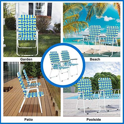 VINGLI Patio Lawn Webbed Folding Chairs Set of 2, Outdoor Beach Portable Lawn Chair Camping Chair Beach Chair for Yard, Garden Dining (Blue, Classic)