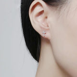 14K Hypoallergenic White Gold Plated Small Cross Silver Stud Earrings