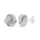 LeCalla Sterling Silver Knot Earrings Jewelry Italian Design Diamond-Cut Twisted Wire Love Knot Stud Earring for Women 10mm