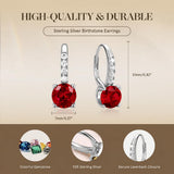 FANCIME 925 Sterling Silver Dangle Earrings Leverback Clasp 6.5mm Ruby Earrings July Birthstone Jewelry Gift for Women Mom Wife Her