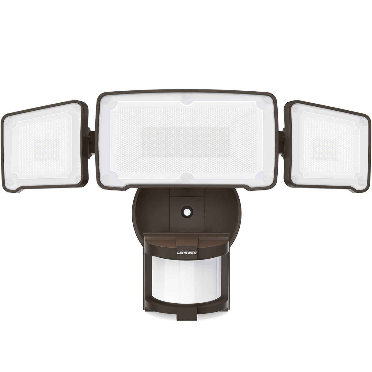 LEPOWER LED Security Light Motion Sensor Light Outdoor, 38W 4200LM Motion Security Light, 5500K, IP65 Waterproof, 3 Head Motion Detected Flood Light for Garage, Yard, Porch (Brown)