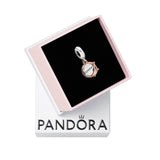 PANDORA Queen & Regal Crown Dangle Charm - Engraved Plaque Detail - Jewelry for Her with Gift Box - Compatible Moments Charm Bracelets - Sterling Silver & 14k Rose Gold