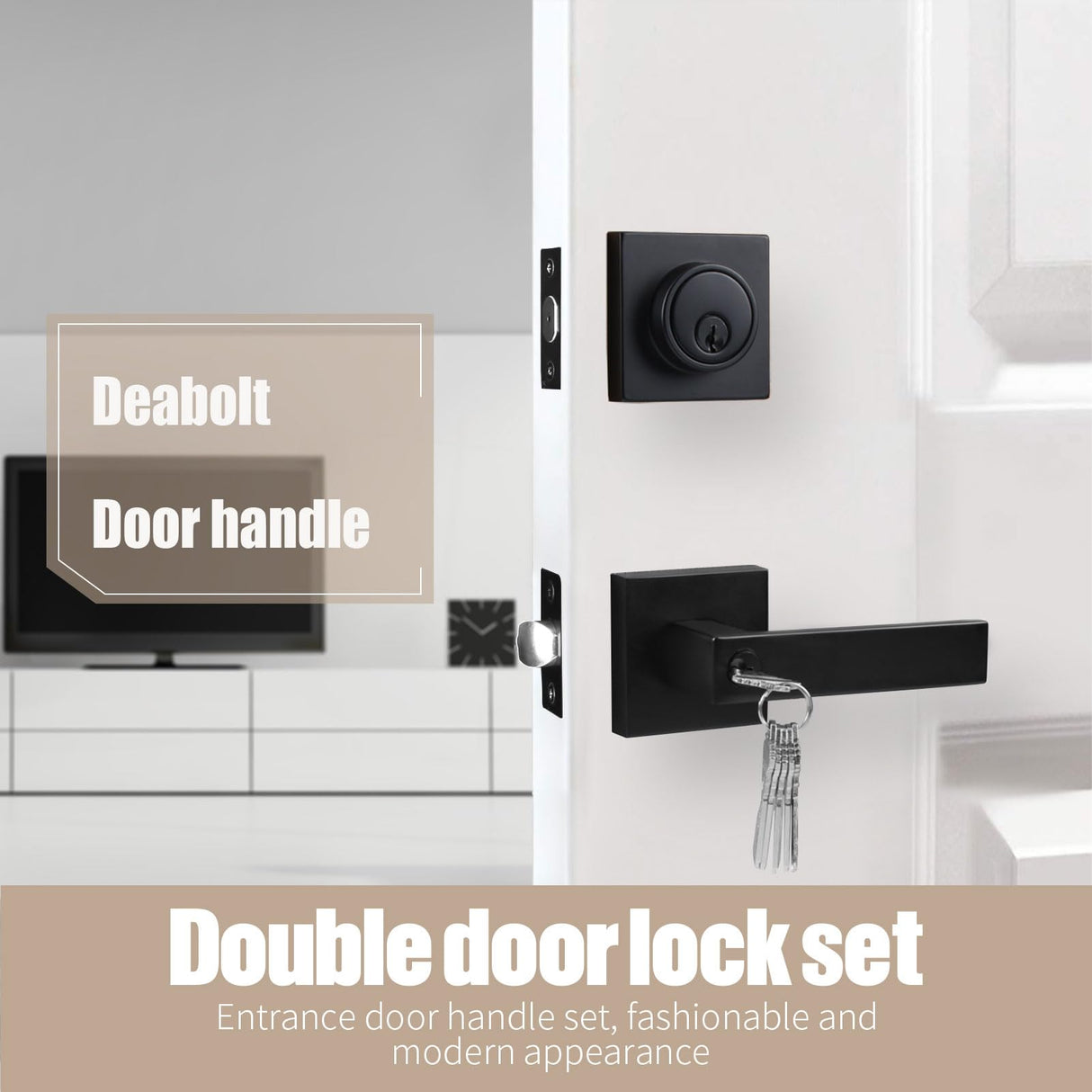 Exterior Door Lock Set,Combo Lock-Heavy Duty Black Door Handle and Single Cylinder Deadbolt Lock,Keyed Alike Door Locks for Front Door(Matte Black,2Pack Set)