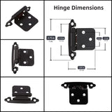 Decobasics 1/2" Overlay Matte Black Cabinet Hinges (10 Pair -20 Pcs) Self Closing Bath & Kitchen Cabinet Hinges Black Flush Mount w/Door Bumpers & Upgraded Screws
